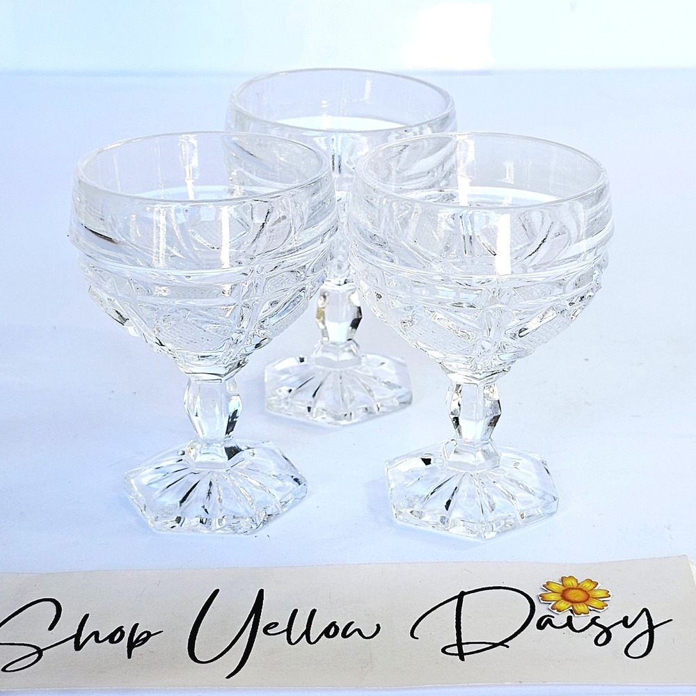 Vtg Christopher Stuart Crystal Set of 3 Shot Glasses Diamond Etched Hexagon M998